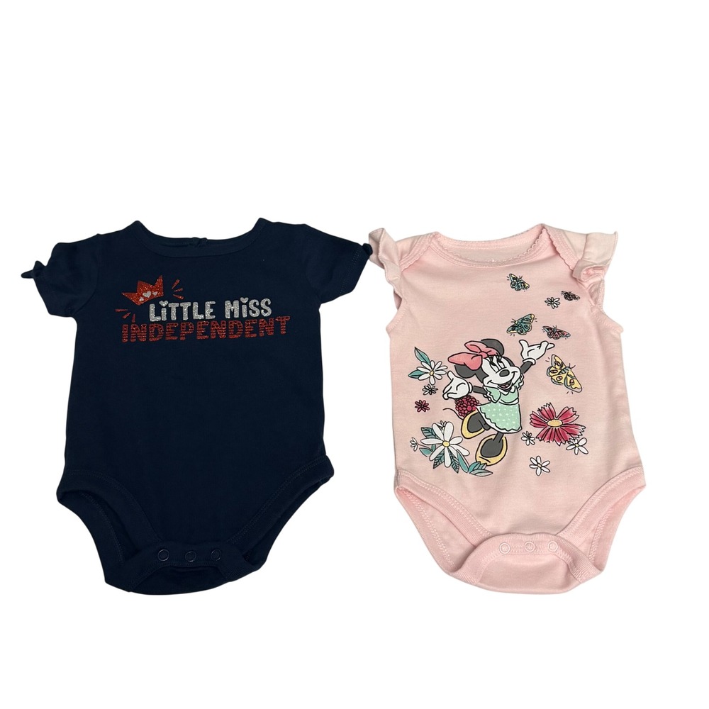 Way‎ to Celebrate Disney Baby Girl Bodysuits 3-6M Navy Pink Minnie Mouse 2 Pack